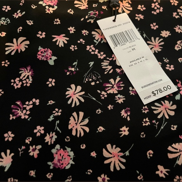 Cute NWT black stretchy polyester dress with flowers long sleeve size M - Picture 4 of 6